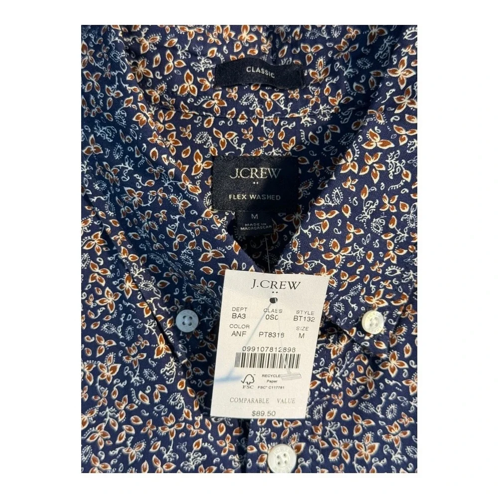J Crew Flex Washed Classic Fit‎ Floral Print Button Down Shirt Men's Size Medium